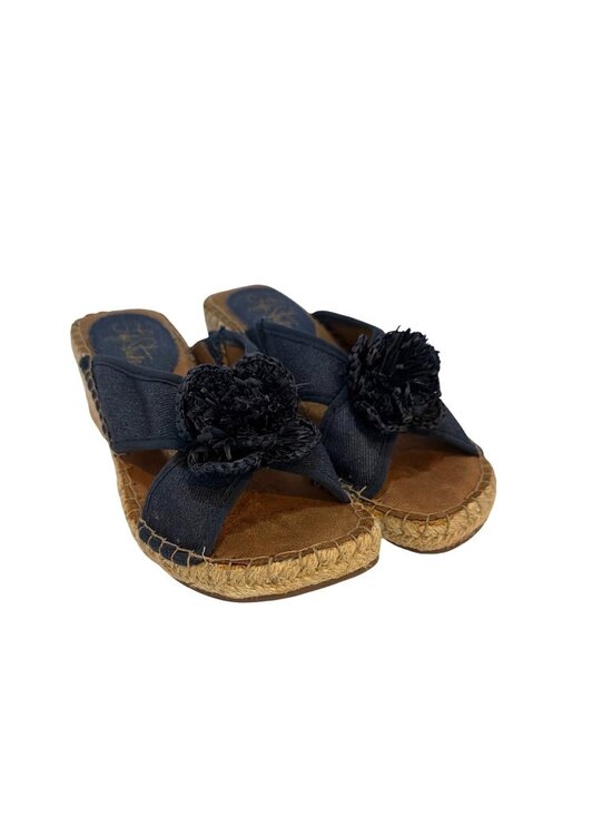 Life Stride Shoes - Denim Wedge Espadrille Sandals With Floral Accent Size 5.5M